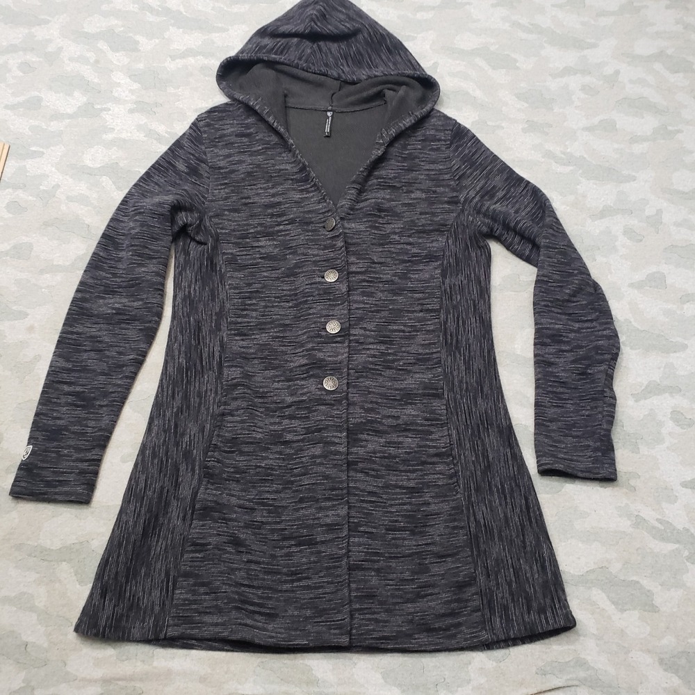 Kuhl Alska Cardigan Sweater Womens Large Gray Button Hooded Wool Blend Outdoors